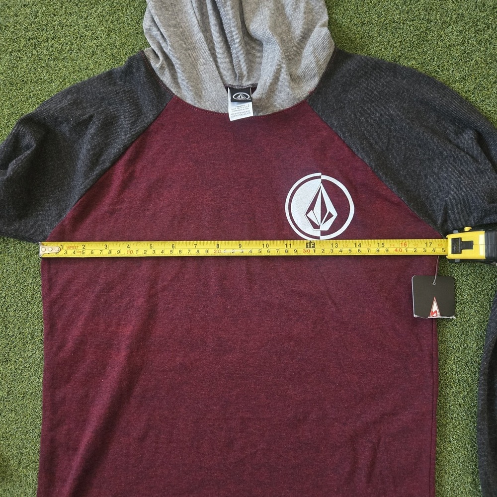 Volcom Youth Hooded Shirt Boys Size L Burgundy Gray Long Sleeve - Picture 7 of 8